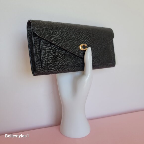 COACH Wyn Envelope Crossgrain Leather Wallet- Black color - Picture 2 of 16
